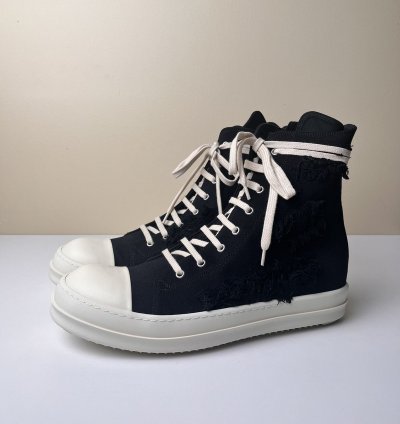 NEW Rick Owens Ramones High Slashed Denim Black Milk