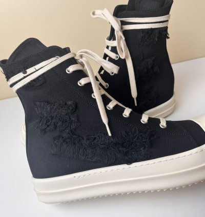 NEW Rick Owens Ramones High Slashed Denim Black Milk