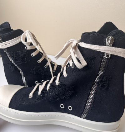 NEW Rick Owens Ramones High Slashed Denim Black Milk