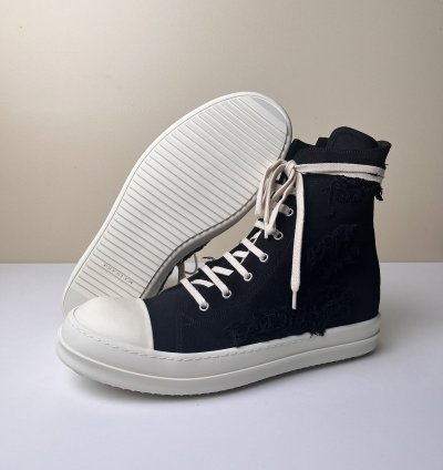 NEW Rick Owens Ramones High Slashed Denim Black Milk