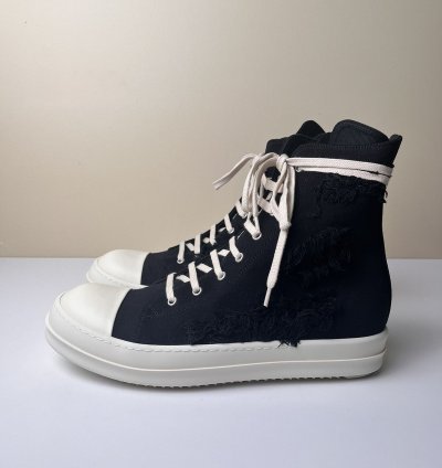 NEW Rick Owens Ramones High Slashed Denim Black Milk
