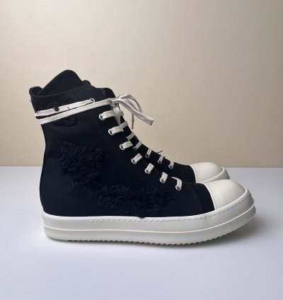 NEW Rick Owens Ramones High Slashed Denim Black Milk