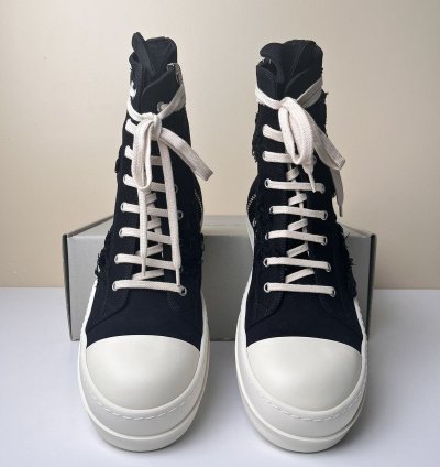 NEW Rick Owens Ramones High Slashed Denim Black Milk
