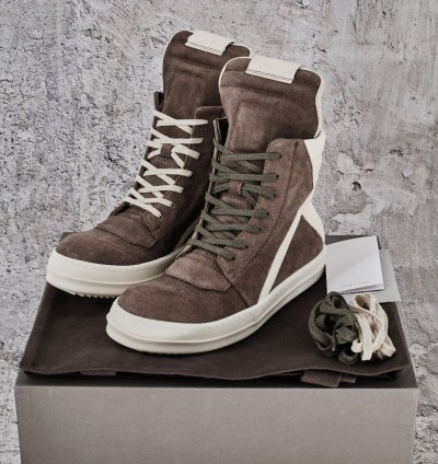 NIB RICK OWENS GEOBASKET HI TOP LEATHER SNEAKERS 41 1190