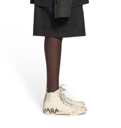 o1mt1gz0824 Paris High Top Graffiti Sneaker in Cream