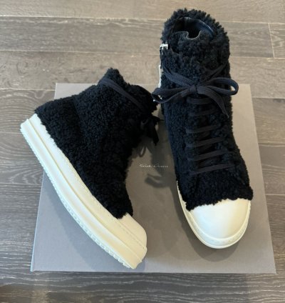 Rick Owen Shearling Sherpa Ramone high top sneakers
