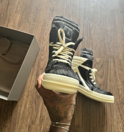 RICK OWENS Black Fur Sneakers