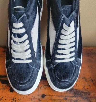 Rick Owens Black Milk Vintage Ponyhair Sneakers New Size 12