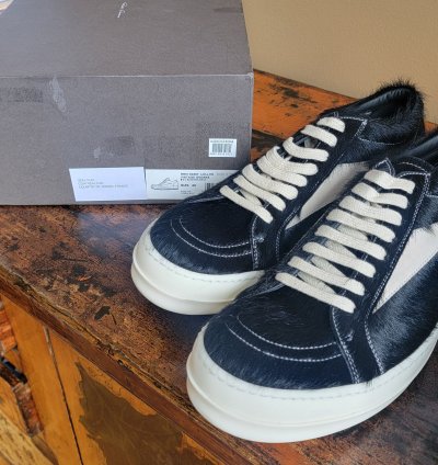 Rick Owens Black Milk Vintage Ponyhair Sneakers New Size 12