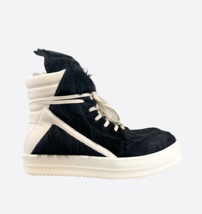 Rick Owens Black White Cowhair Geobaskets