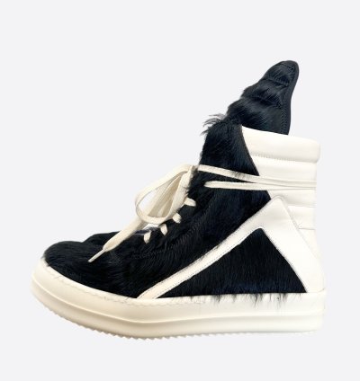 Rick Owens Black White Cowhair Geobaskets
