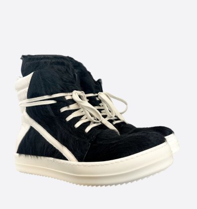 Rick Owens Black White Cowhair Geobaskets