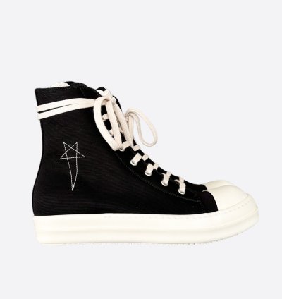 Rick Owens Black White Pentagram High Top Sneakers