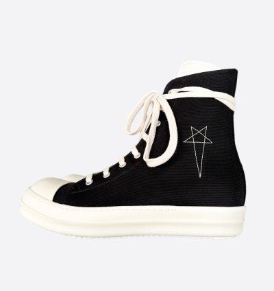 Rick Owens Black White Pentagram High Top Sneakers