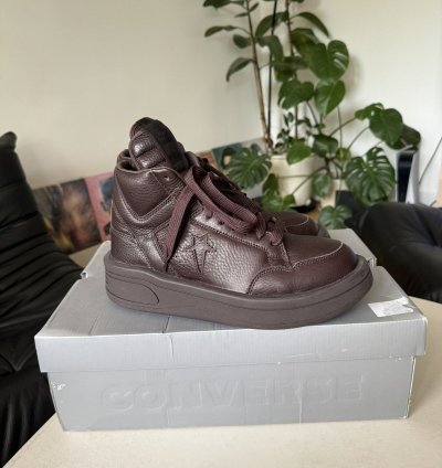 RICK OWENS CONVERSE TURBOWPN DARK BROWN LEATHER SNEAEKERS HI