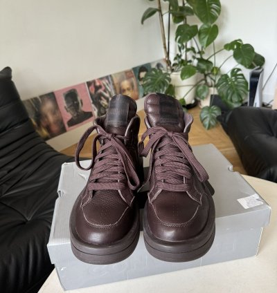 RICK OWENS CONVERSE TURBOWPN DARK BROWN LEATHER SNEAEKERS HI