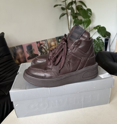 RICK OWENS CONVERSE TURBOWPN DARK BROWN LEATHER SNEAEKERS HI