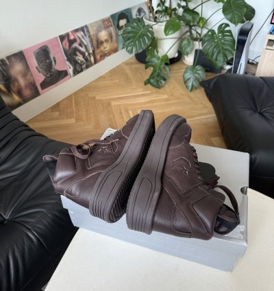 RICK OWENS CONVERSE TURBOWPN DARK BROWN LEATHER SNEAEKERS HI