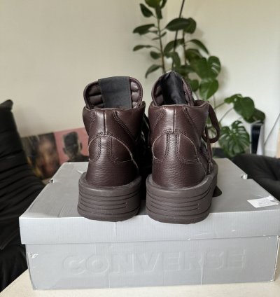 RICK OWENS CONVERSE TURBOWPN DARK BROWN LEATHER SNEAEKERS HI