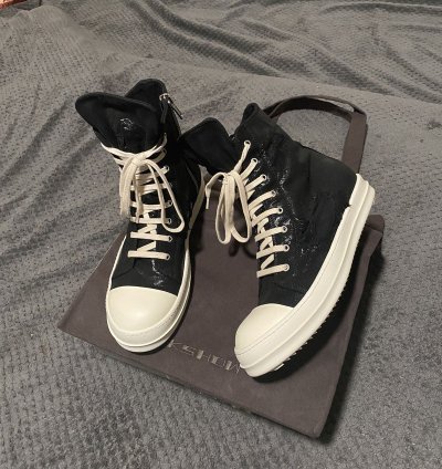 RICK OWENS DRKSHDW Black Foil Slash Hi-Top Ramones