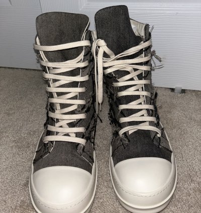 Rick Owens DRKSHDW Scarpe in Denim Slashed High Top Sneaker
