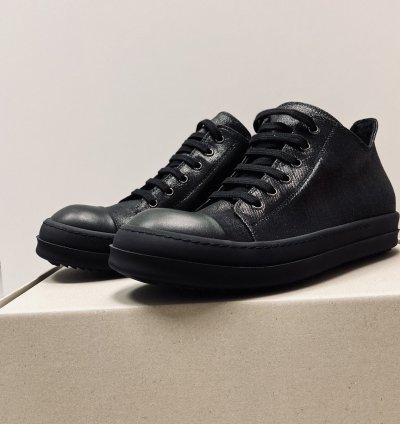 Rick Owens Foil Denim Triple Black Ramones Low Sneaker
