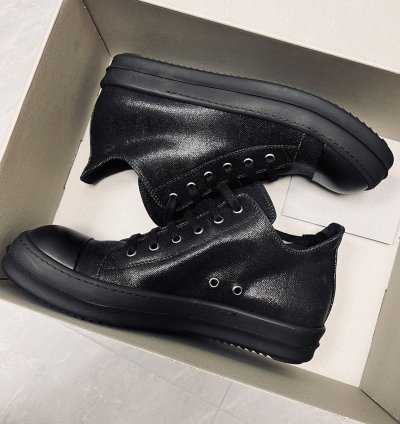 Rick Owens Foil Denim Triple Black Ramones Low Sneaker