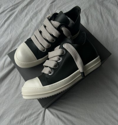 Rick Owens Forest Green Jumbo Lace Leather Sneakers