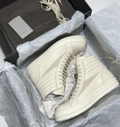 RICK OWENS FW24 PORTERVILLE High Vintage Sneaks Milk White