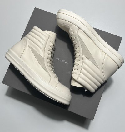 RICK OWENS FW24 PORTERVILLE High Vintage Sneaks Milk White