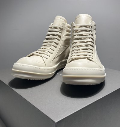 RICK OWENS FW24 PORTERVILLE High Vintage Sneaks Milk White