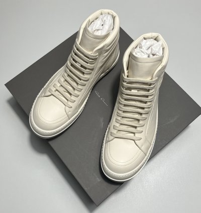 RICK OWENS FW24 PORTERVILLE High Vintage Sneaks Milk White