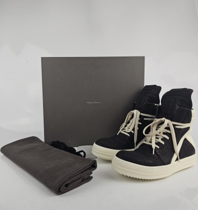 Rick Owens Geobasket Black Milk Calf Sneakers Size 39 New