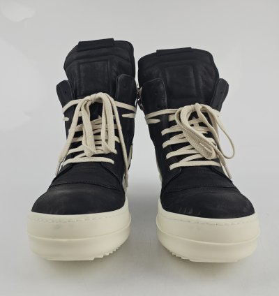 Rick Owens Geobasket Black Milk Calf Sneakers Size 40 New