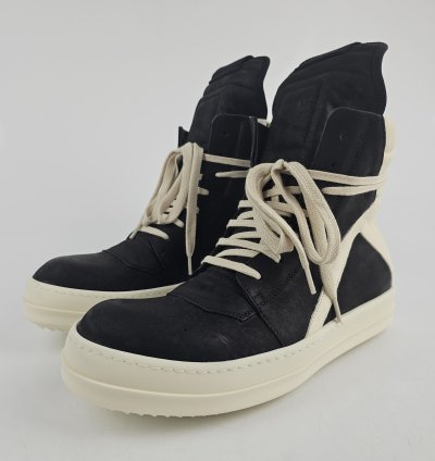 Rick Owens Geobasket Black Milk Calf Sneakers Size 42 New
