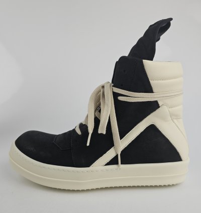 Rick Owens Geobasket Black Milk Calf Sneakers Size 42 New