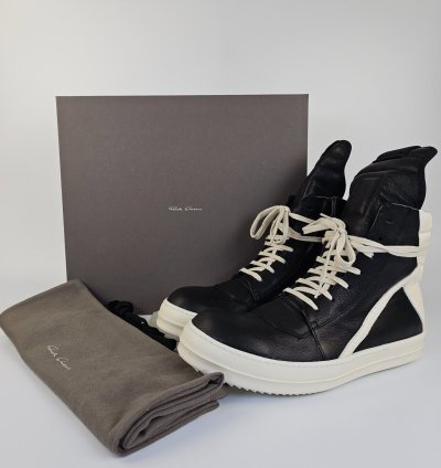 Rick Owens Geobasket High Top Black Milk Sneakers New SS24