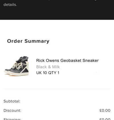 Rick Owens Geobasket LPO black milk UK10 EU44 US11 Brand New