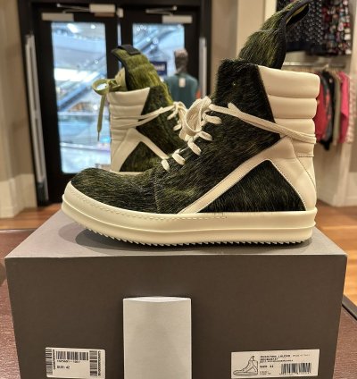 Rick Owens geobasket pony hair acid green seeyuh