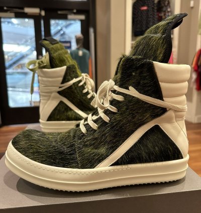 Rick Owens geobasket pony hair acid green seeyuh