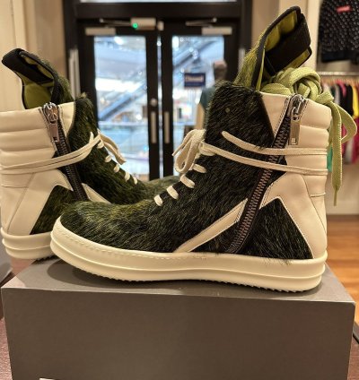 Rick Owens geobasket pony hair acid green seeyuh