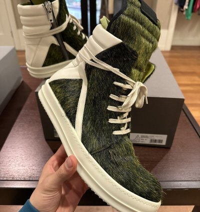 Rick Owens geobasket pony hair acid green seeyuh