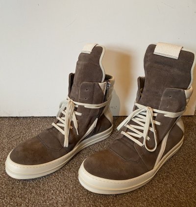 Rick Owens Geobasket Sneaker Suede Leather Dust Milk