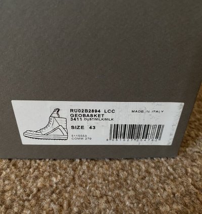 Rick Owens Geobasket Sneaker Suede Leather Dust Milk