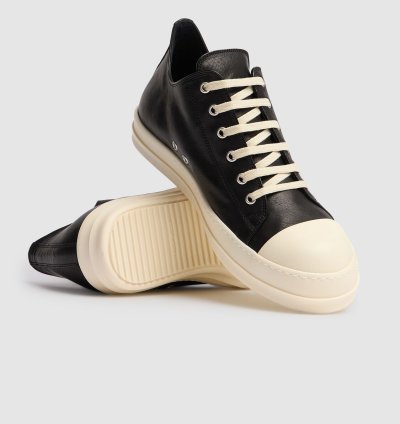 RICK OWENS Hollywood 975 Black Milk Low Sneakers New