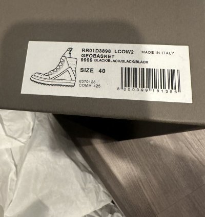 Rick Owens jumbo lace triple black geobaskets size 40