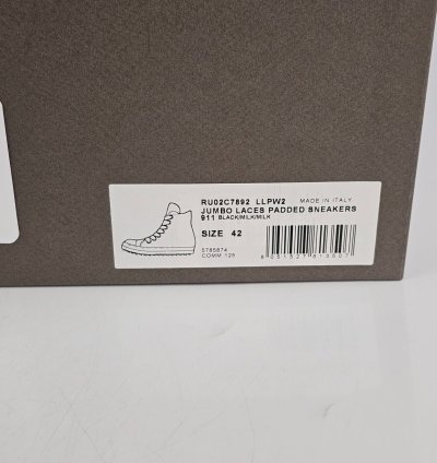 Rick Owens Jumbo Laces High Top Black Milk Sneakers New 42