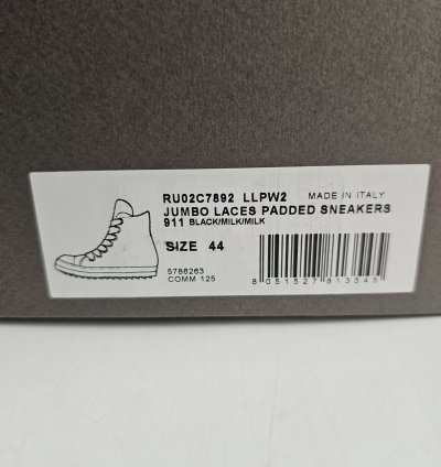 Rick Owens Jumbo Laces High Top Black Milk Sneakers New 44
