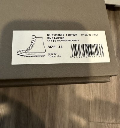 Rick owens leather jumbo lace Ramones High Milk Size 43