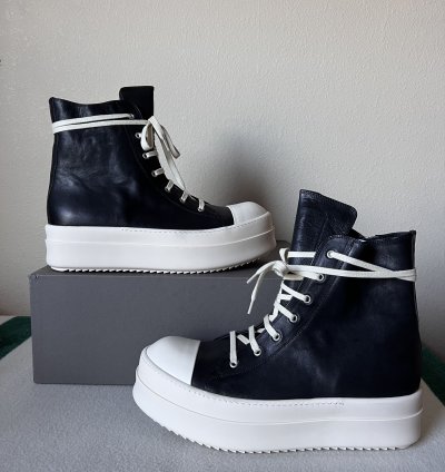 Rick Owens Leather Mega Bumper Ramones in Black